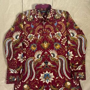 Alisan  Burgundy Floral & Bird Button-Up Shirt